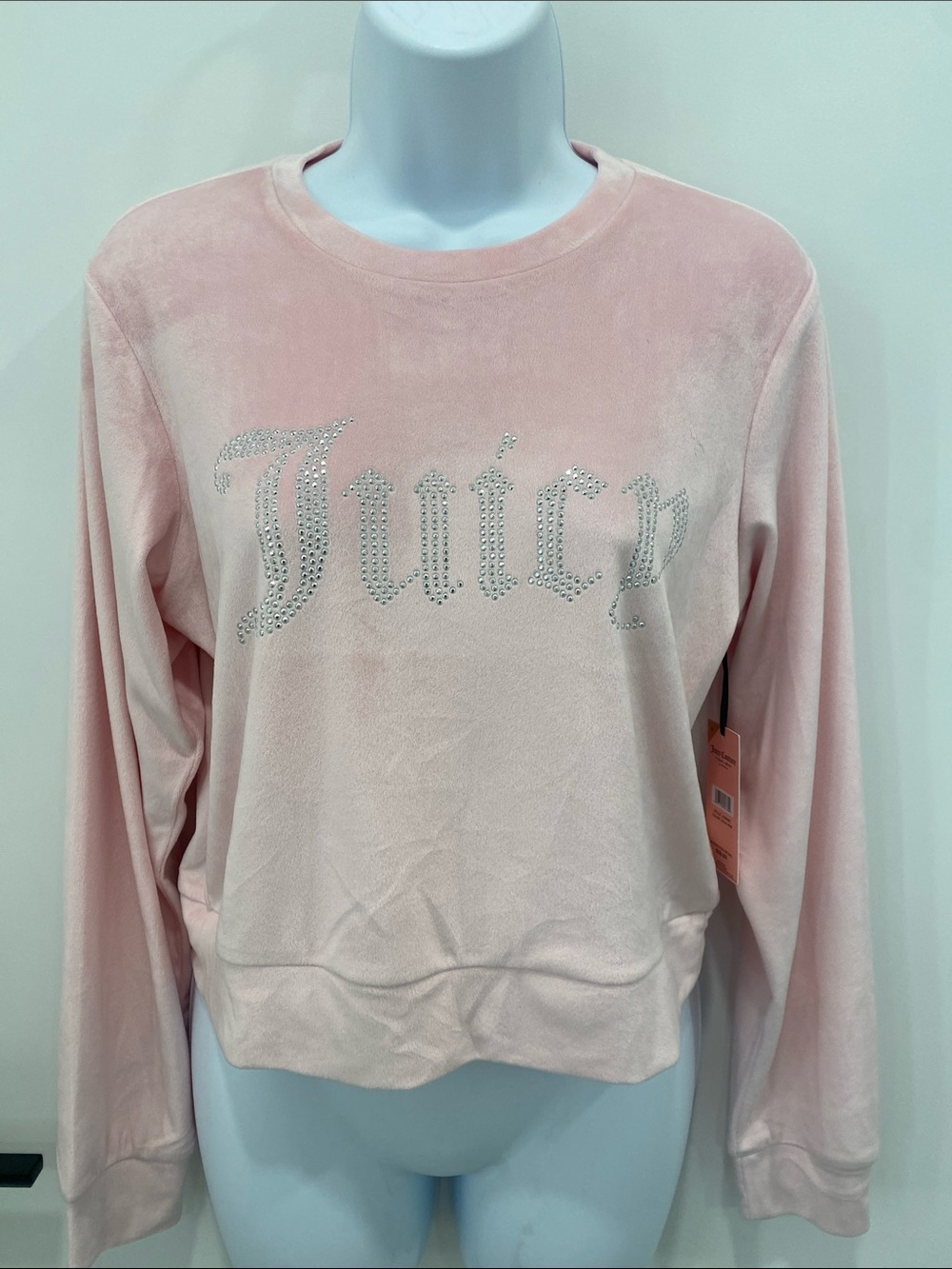 NWT Juicy Couture Pink Embellished Velour Sleep Wear Crew Neck Long Sleeve S